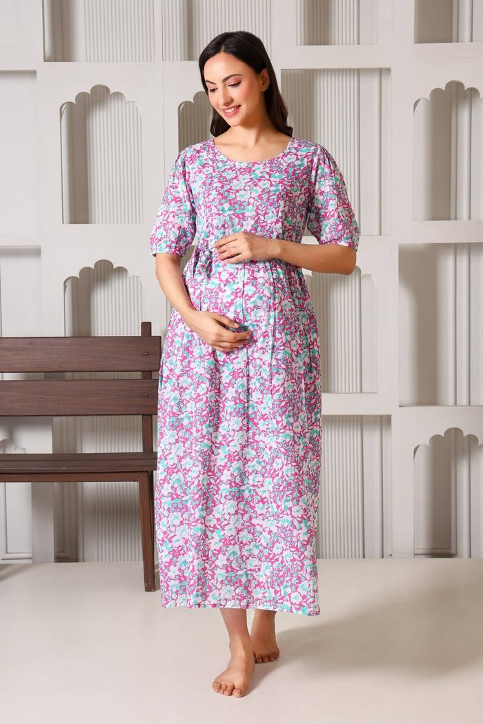 Meadow Bloom Maternity Feeding Dress. (Mauve)