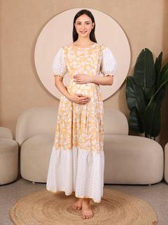 Schiffli Bloom Seamless Maternity Dress. (Mustard)