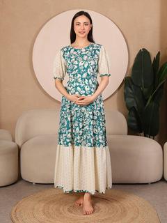 Schiffli Bloom Seamless Maternity Dress. (Green)