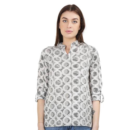 Abstract Printed Cotton Short Kurti. (Grey)