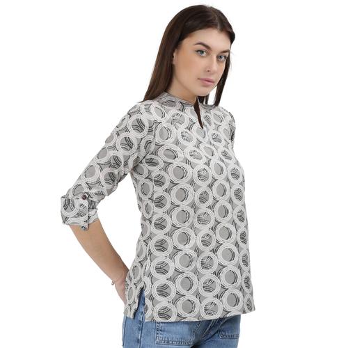 Abstract Printed Cotton Short Kurti. (Grey)